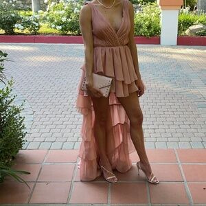 Dusty rose/ low front/ low back/ inside romper/ formal dress